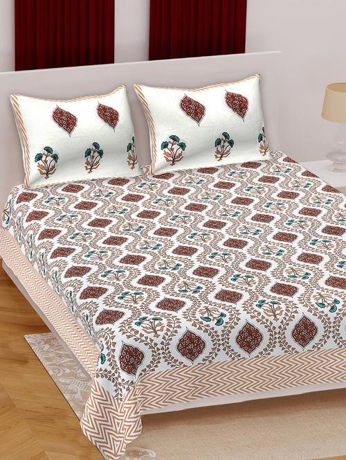 texstylers cotton floral print jaipuri 90 x 100 inches double bedsheet with 2 pillow covers - 21027145 -  Standard Image - 0
