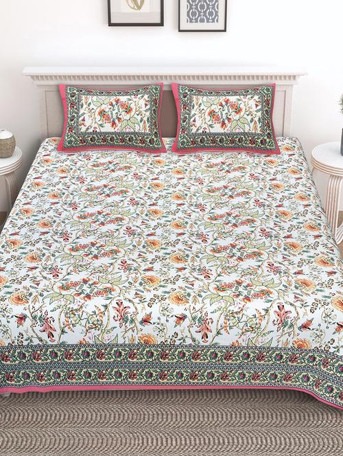 texstylers cotton floral print jaipuri 90 by 100 inches queen size bedsheet with 2 pillow covers - 21027147 - Standard Image - 0
