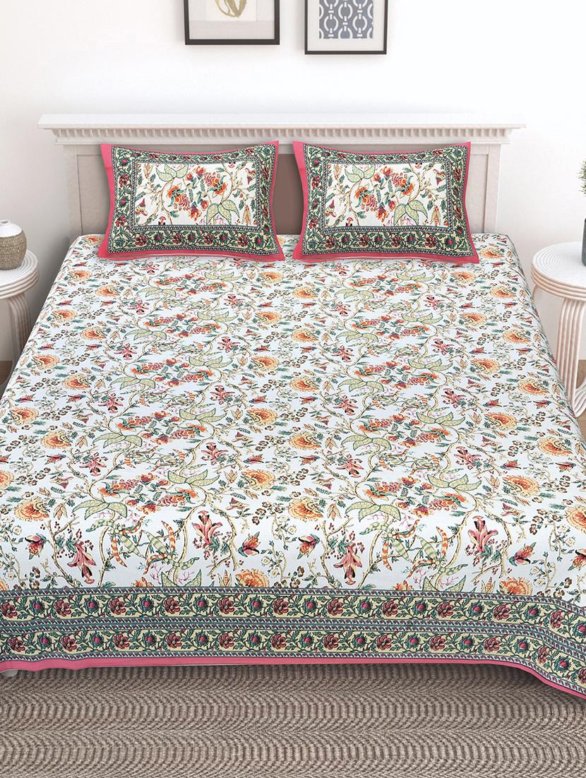 texstylers cotton floral print jaipuri 90 by 100 inches queen size bedsheet with 2 pillow covers - 21027147 - Zoom Image - 0