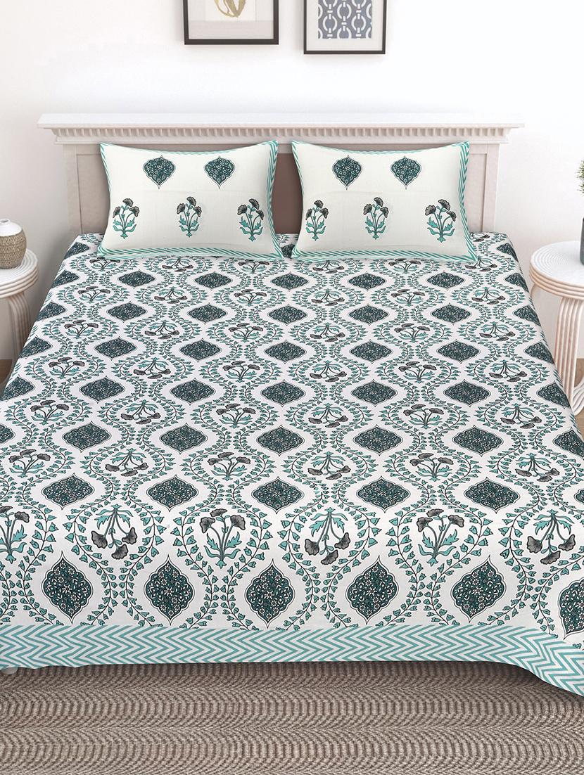texstylers cotton floral print jaipuri 90 by 100 inches queen size bedsheet with 2 pillow covers - 21027152 - Zoom Image - 0