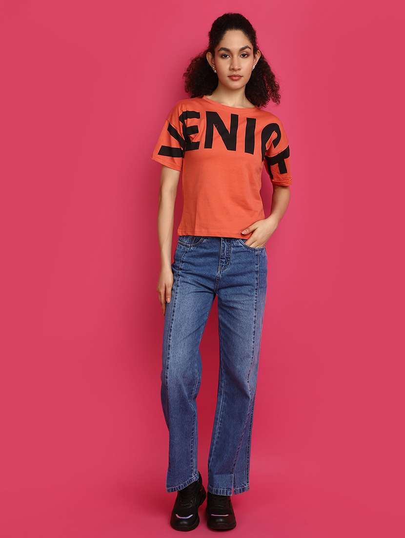 women orange typographic printed regular t-shirt - 21028898 -  Standard Image - 3