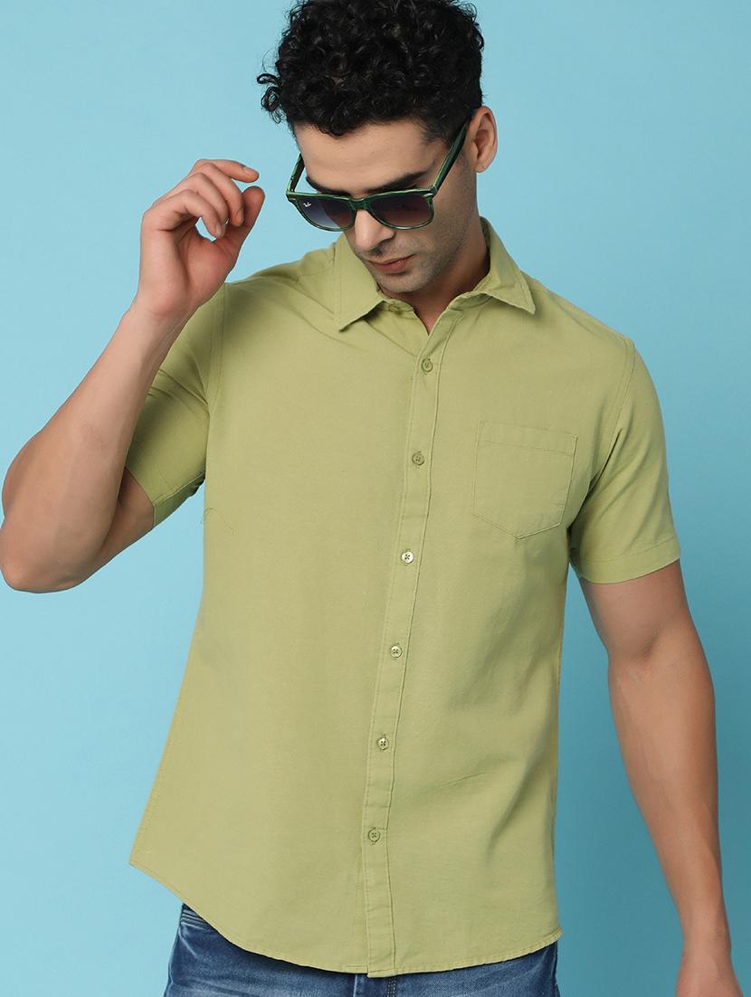 green cotton casual shirt - 21028910 - Standard Image - 3