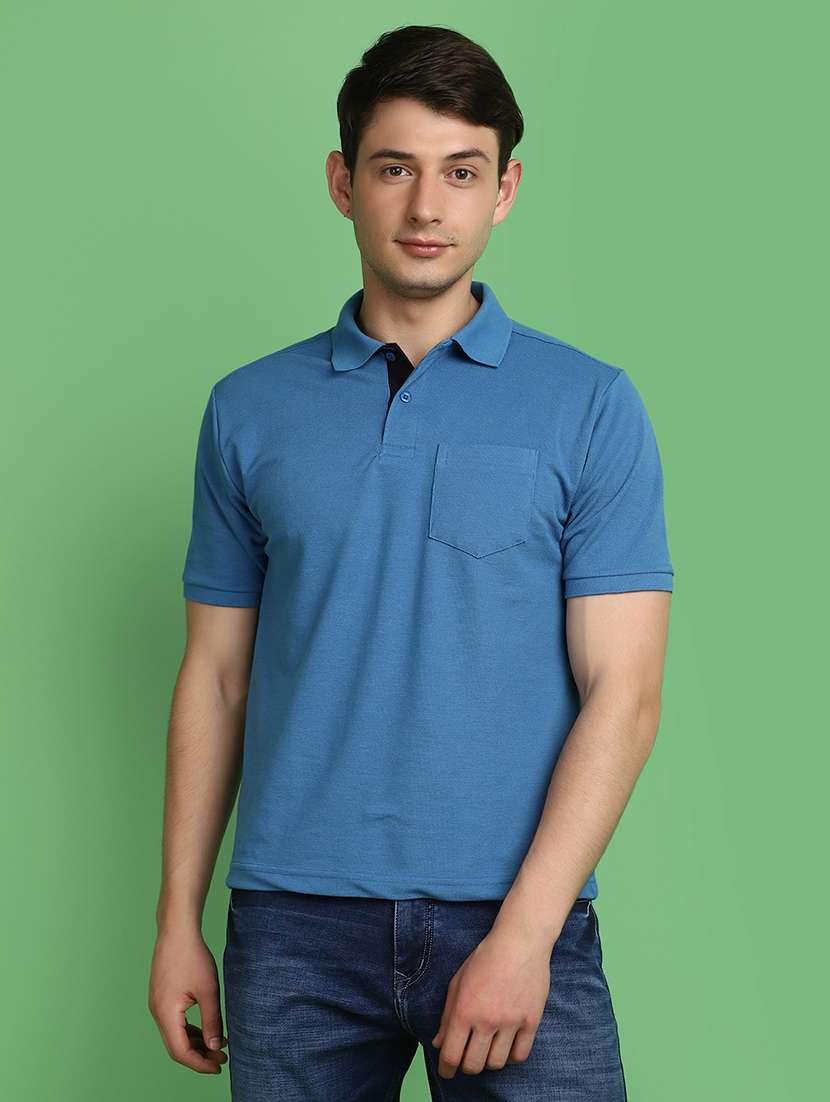 blue cotton blend plain t-shirt