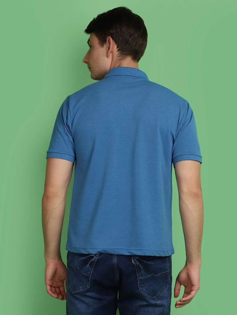 blue cotton blend plain t-shirt - 21028935 -  Standard Image - 3