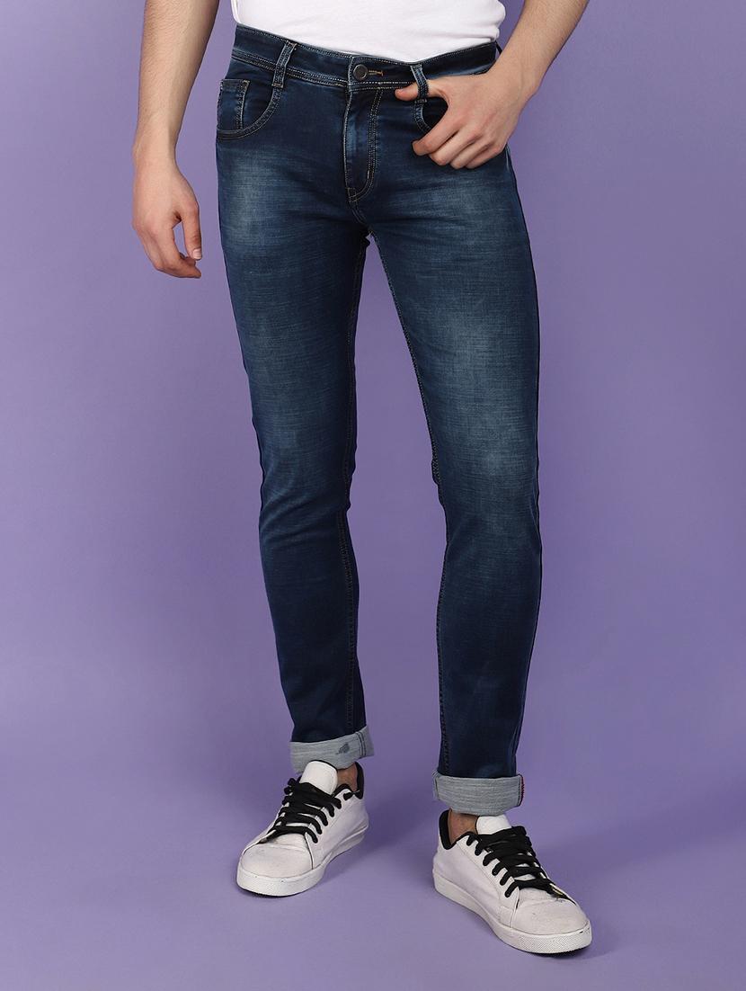 men solid blue washed detailed denim jeans - 21029008 - Zoom Image - 0