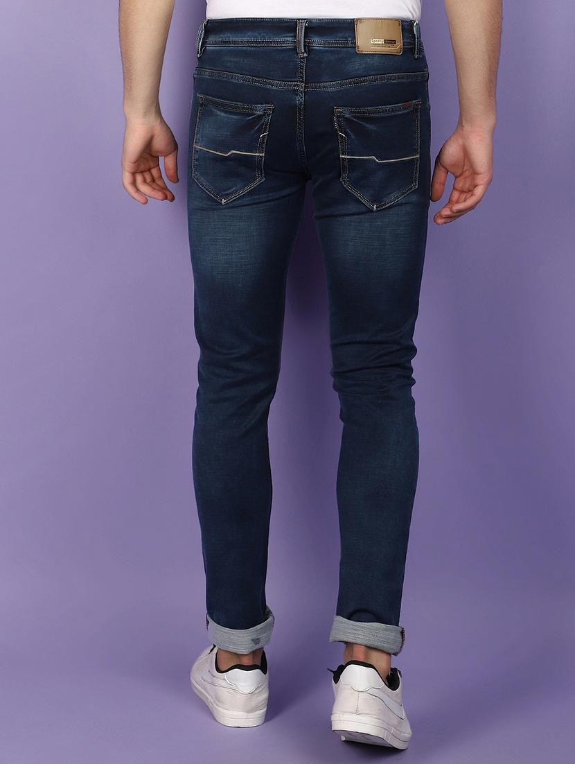 men solid blue washed detailed denim jeans - 21029008 - Standard Image - 3