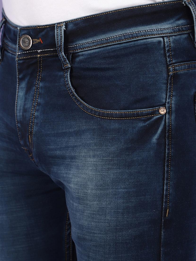 men solid blue washed detailed denim jeans - 21029008 - Standard Image - 5