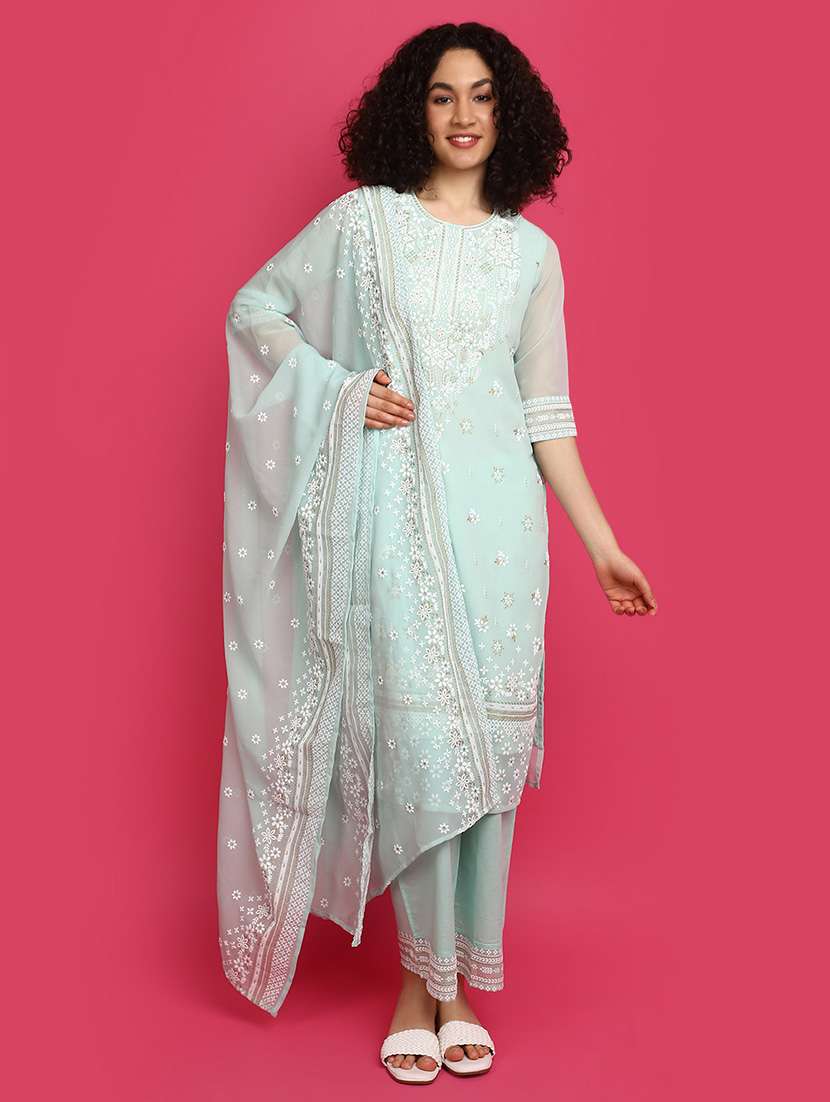 sea green self design suit set