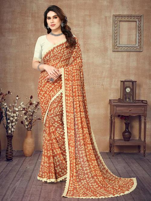 orange georgette bordered saree - 21029153 - Standard Image - 0