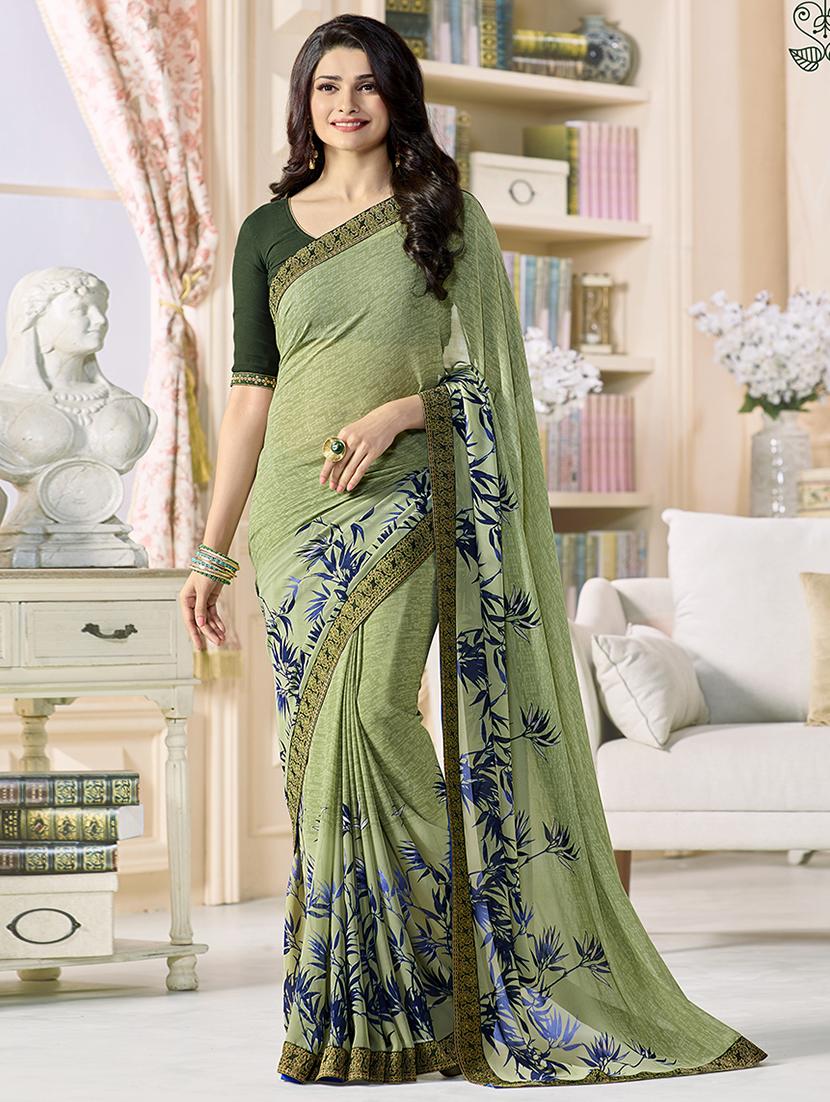 neo mint printed saree with blouse - 21029178 - Zoom Image - 0