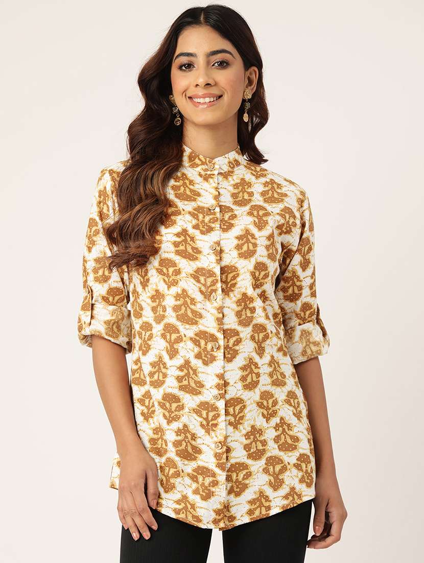 women off white printed regular shirt