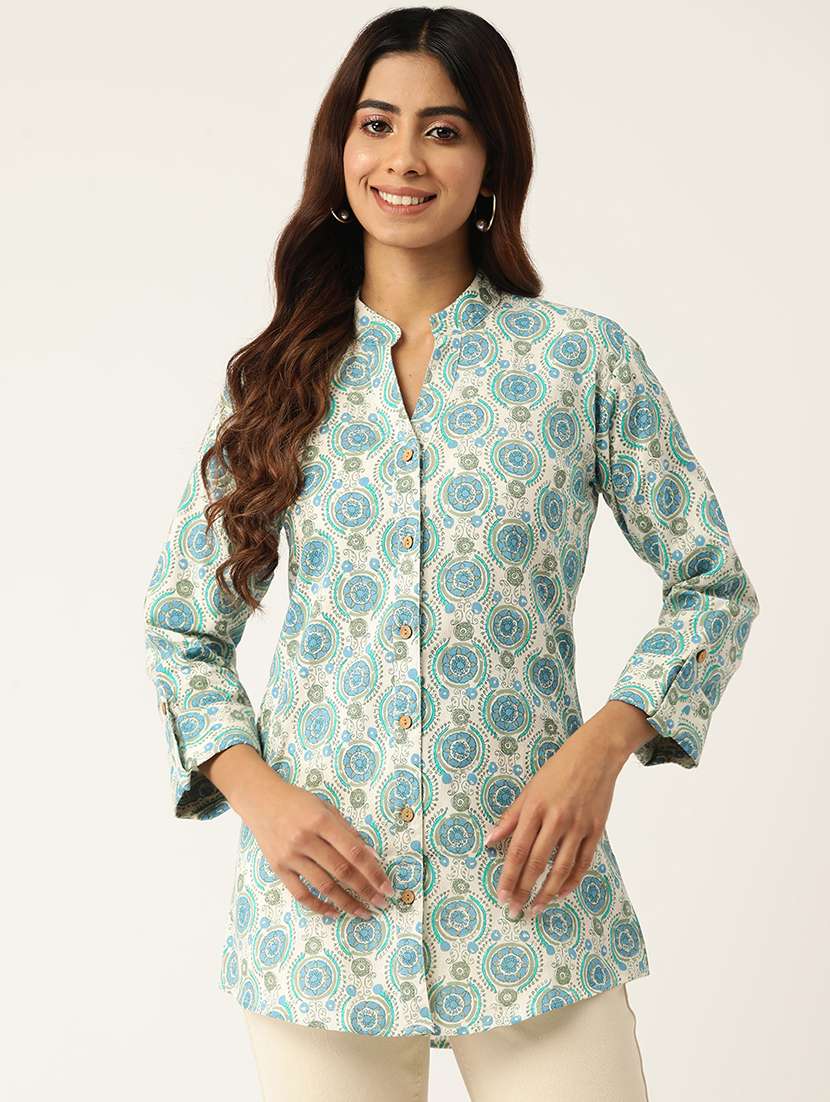 women printed collared shirt