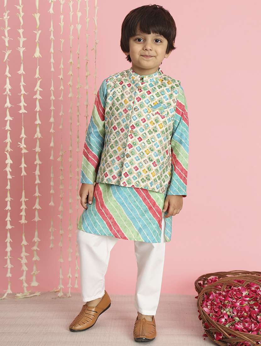 boys printed kurta pyjama with jacket