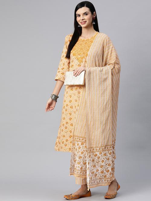 women three quarter sleeve kurta pant with dupatta set - 21031184 -  Standard Image - 0