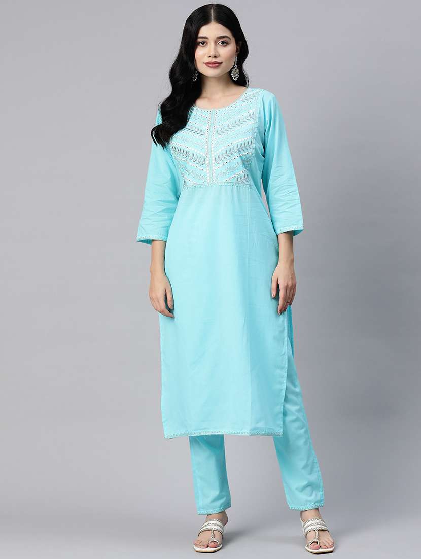 women light blue kurta pant set - 21031186 -  Zoom Image - 0