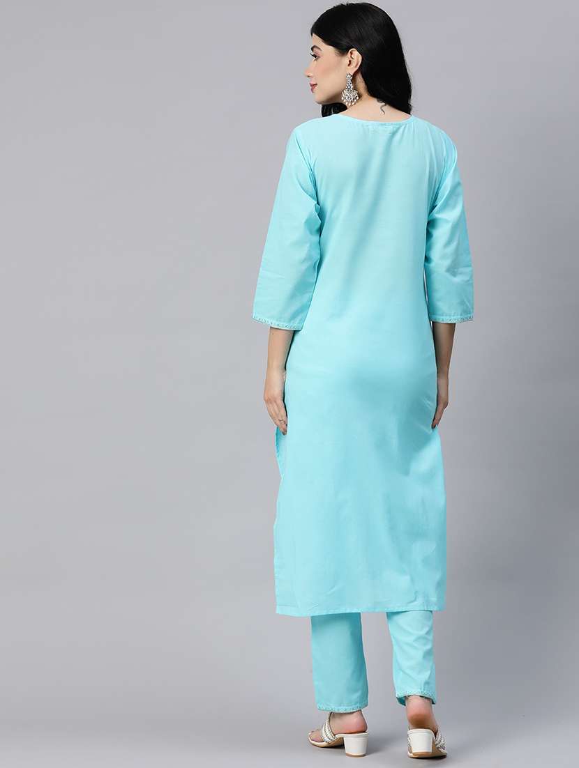 women light blue kurta pant set - 21031186 - Standard Image - 3