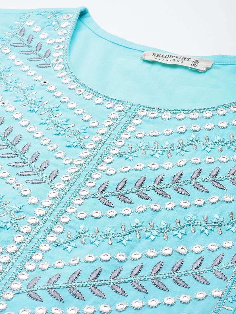 women light blue kurta pant set - 21031186 - Standard Image - 5