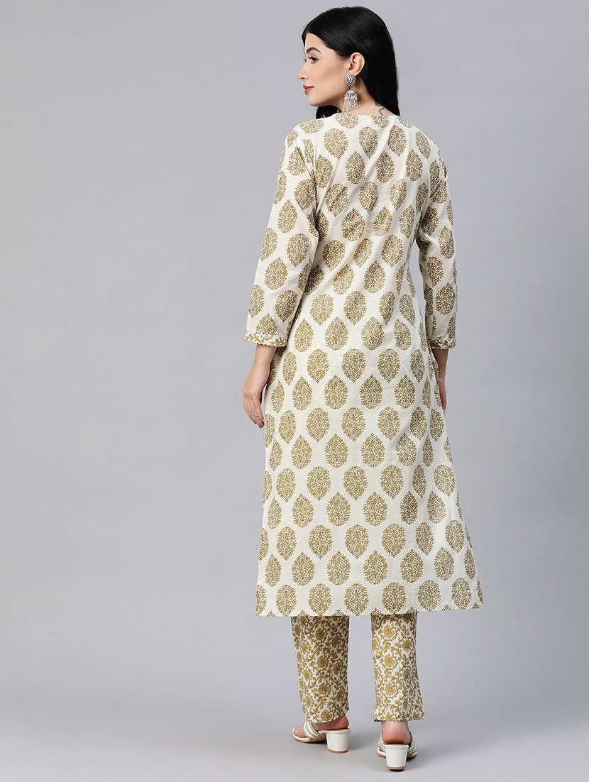 cream floral printed kurta pant set - 21031193 -  Standard Image - 3