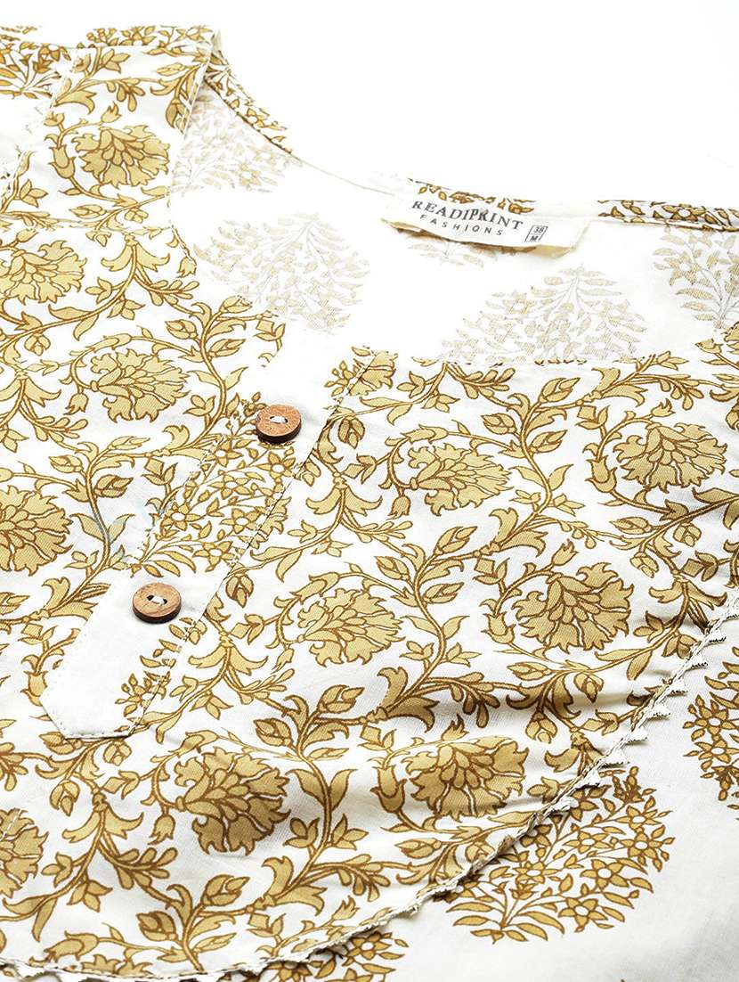 cream floral printed kurta pant set - 21031193 -  Standard Image - 5