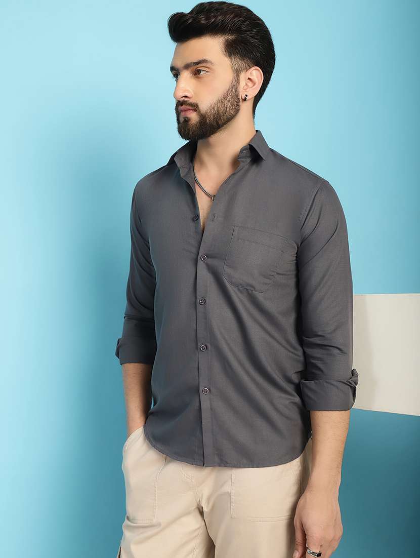 grey cotton casual shirt - 21031203 - Zoom Image - 0