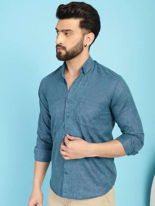 teal cotton casual shirt - 21031213 - Standard Image - 0