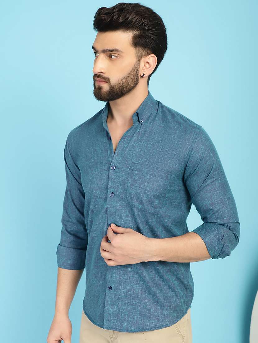 teal cotton casual shirt - 21031213 - Zoom Image - 0
