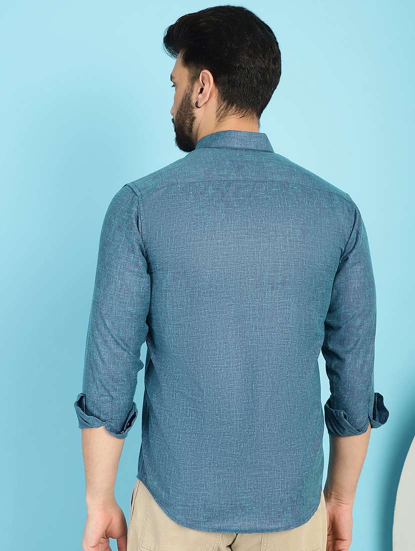 teal cotton casual shirt - 21031213 - Standard Image - 3