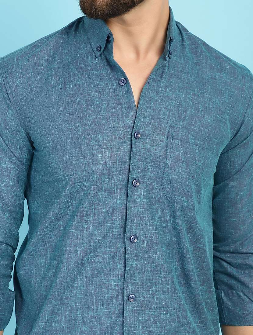teal cotton casual shirt - 21031213 - Standard Image - 5