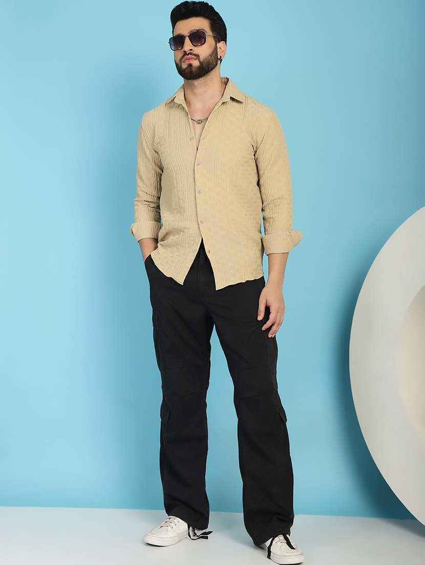 beige cotton blend casual shirt - 21031244 -  Standard Image - 3