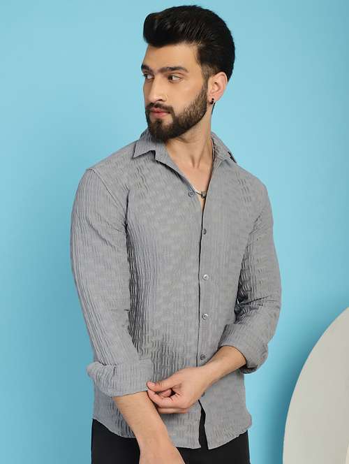 grey cotton blend casual shirt - 21031245 - Standard Image - 0