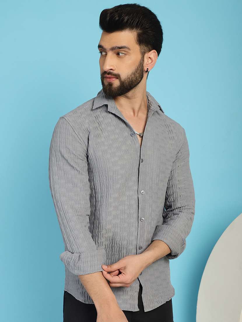 grey cotton blend casual shirt - 21031245 - Zoom Image - 0