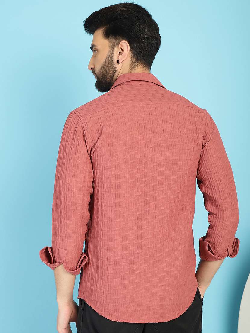 Peach Cotton Blend Casual Shirt - 21031246 -  Standard Image - 3