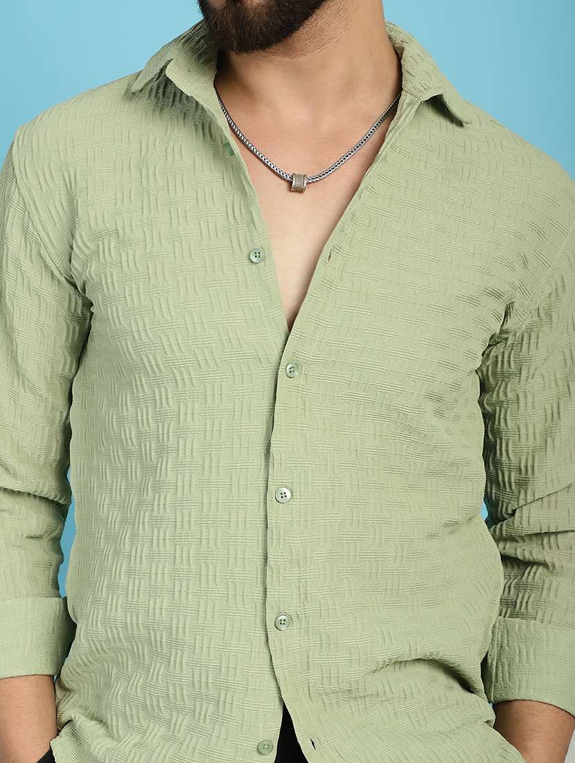 green cotton blend casual shirt - 21031247 -  Standard Image - 5