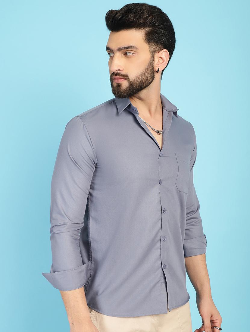 light grey cotton casual shirt - 21031325 - Zoom Image - 0