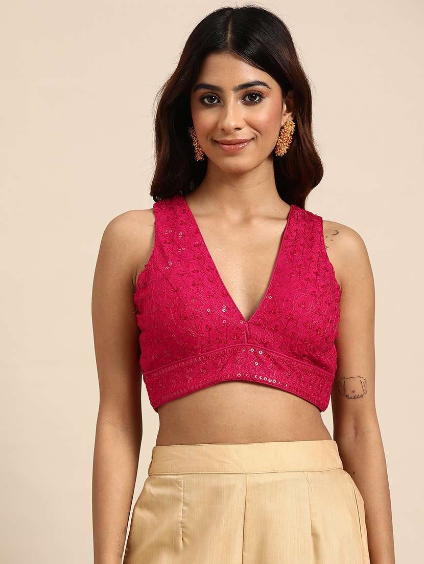 pink rayon embroidered blouse