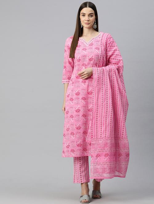 women three quarter sleeve kurta pant with dupatta set - 21031668 - Standard Image - 0