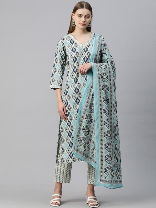 women three quarter sleeve kurta pant with dupatta set - 21031676 -  Standard Image - 0