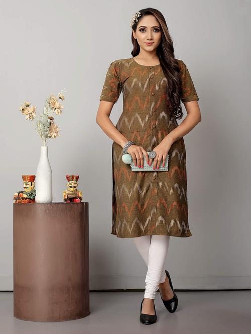 women brown round neck straight kurta - 21031754 - Standard Image - 0