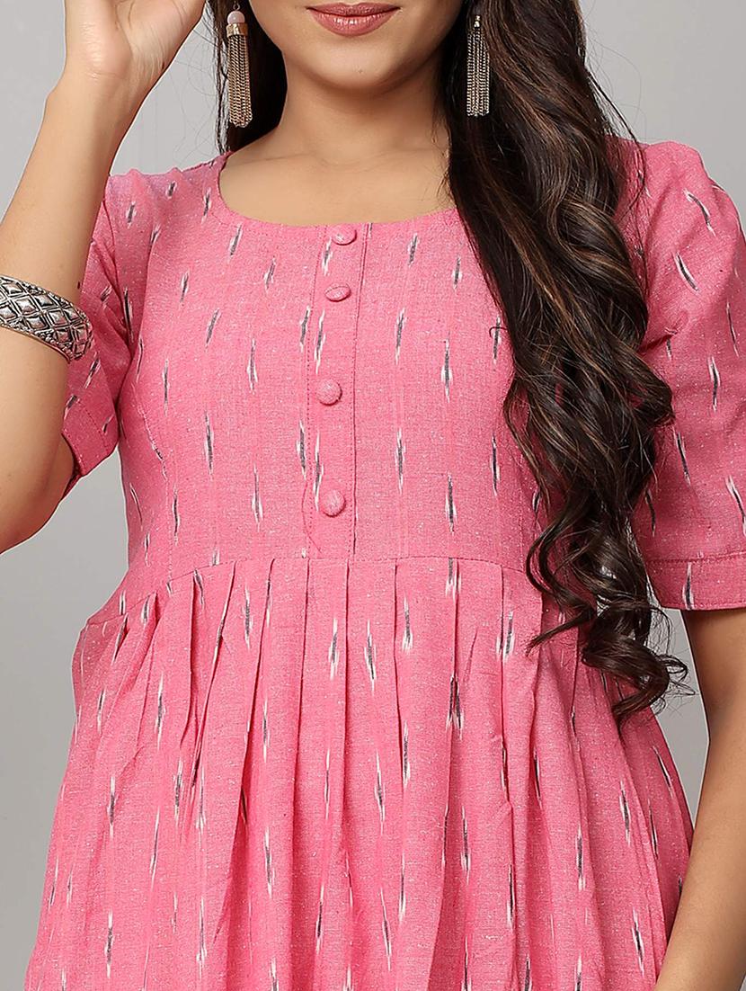 women pink round neck side slit kurta - 21031758 - Standard Image - 3