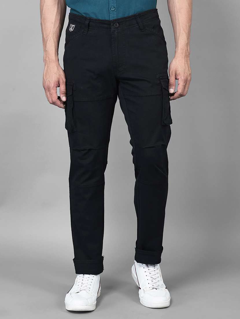 black cotton blend cargos casual trousers - 21031764 - Zoom Image - 0