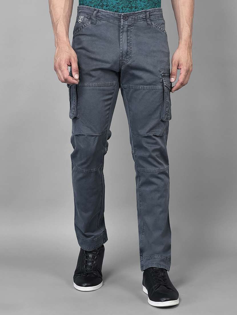 grey cotton blend cargos casual trousers - 21031765 - Zoom Image - 0