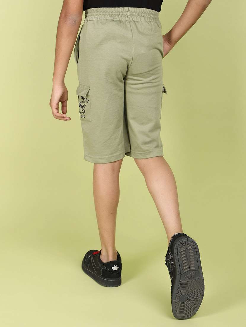 boy solid mid rise three fourth cargos - 21031819 -  Standard Image - 3