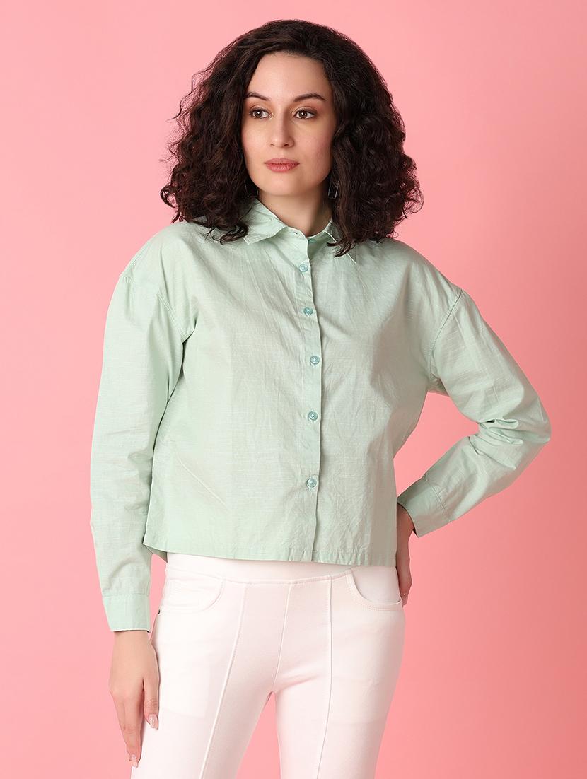 green solid regular shirt - 21031896 -  Zoom Image - 0