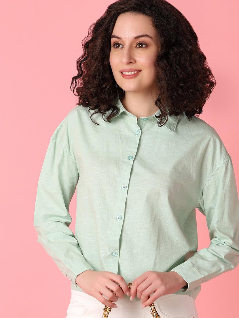 green solid regular shirt - 21031896 - Standard Image - 3