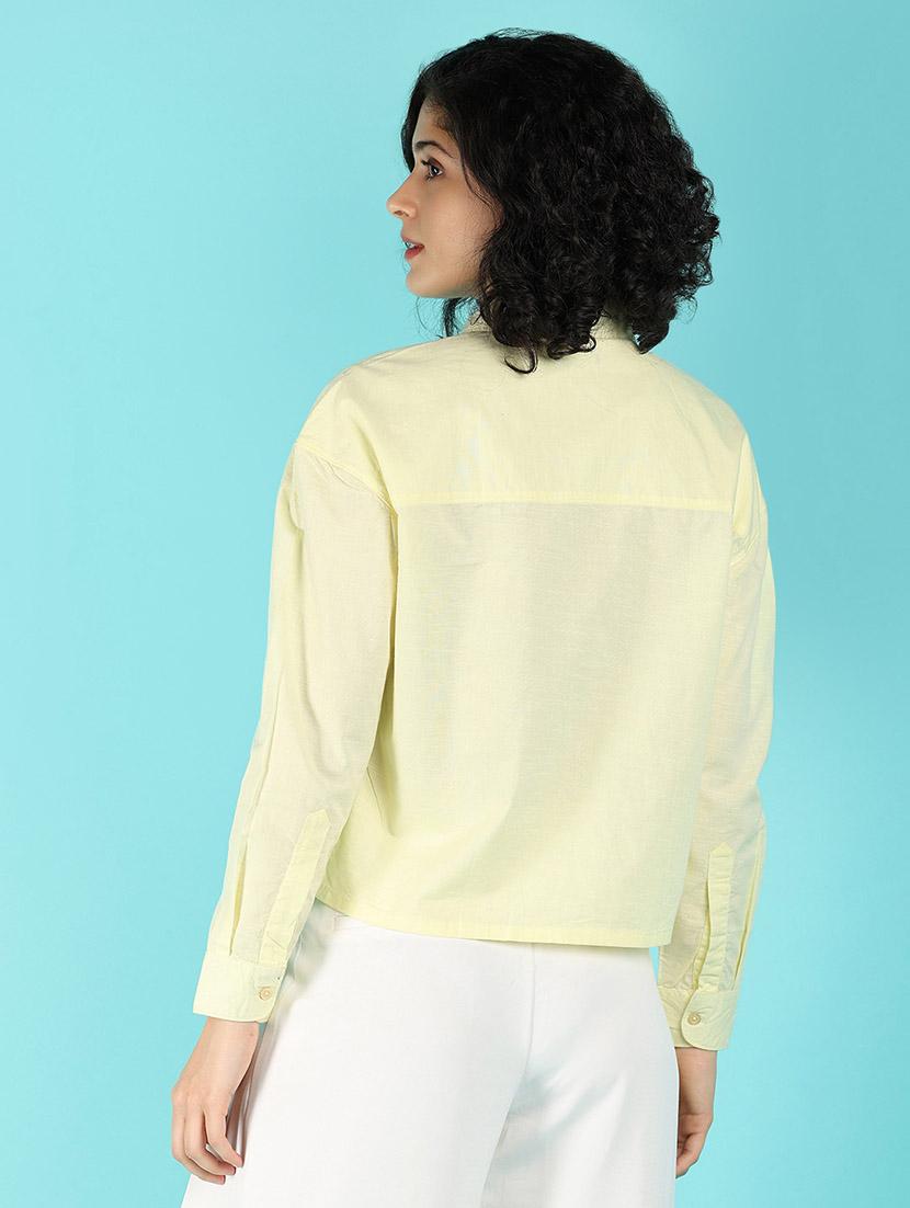 women solid collared puff sleeves shirt - 21031897 - Standard Image - 3