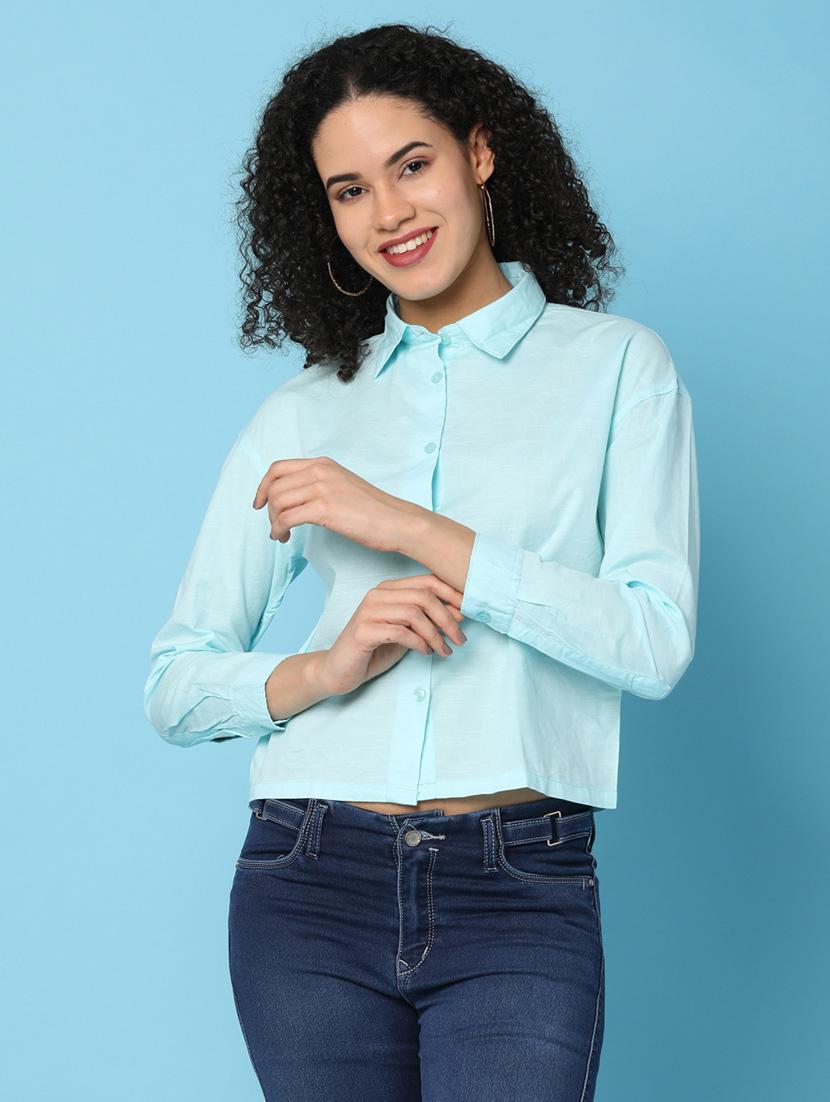women solid collared puff sleeevs shirt - 21031898 - Zoom Image - 0