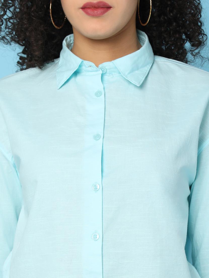 women solid collared puff sleeevs shirt - 21031898 - Standard Image - 5