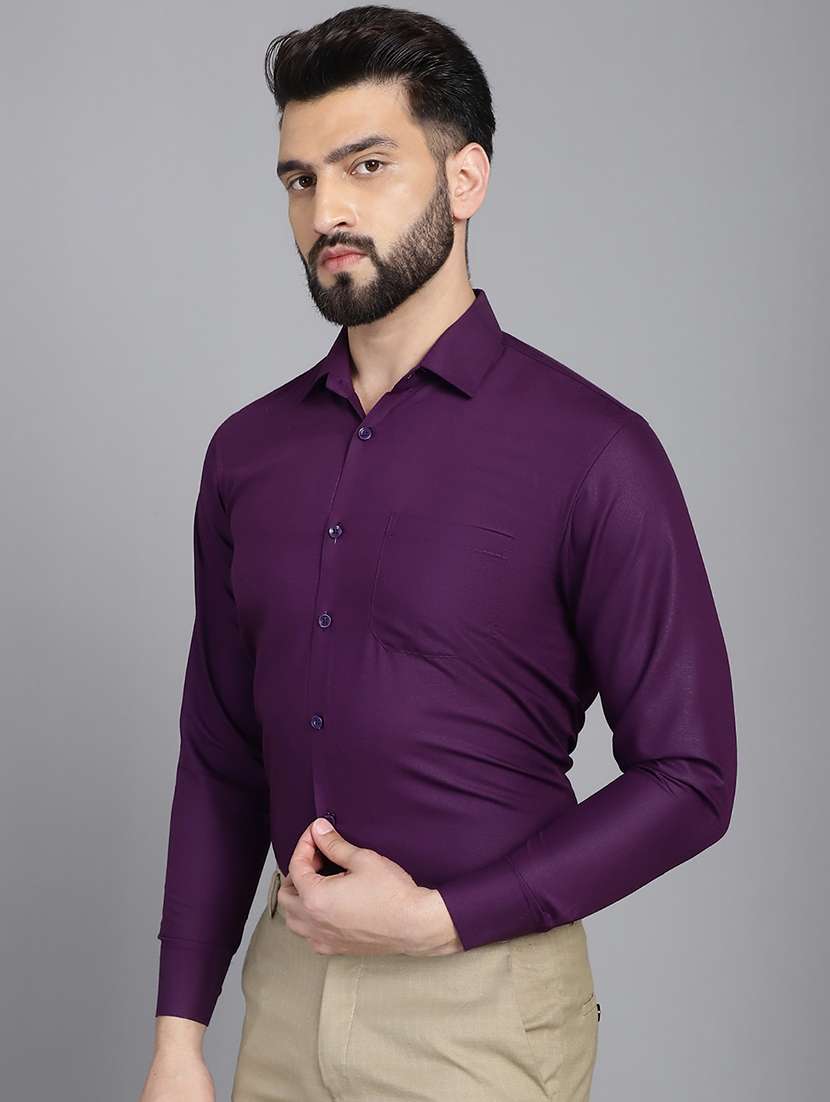 men purple slim fit collared formal shirt