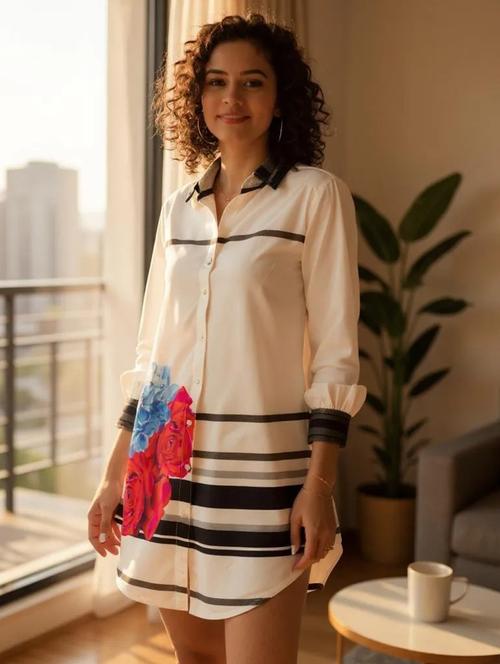 women off white cotton shirt dress - 21032343 - Standard Image - 0