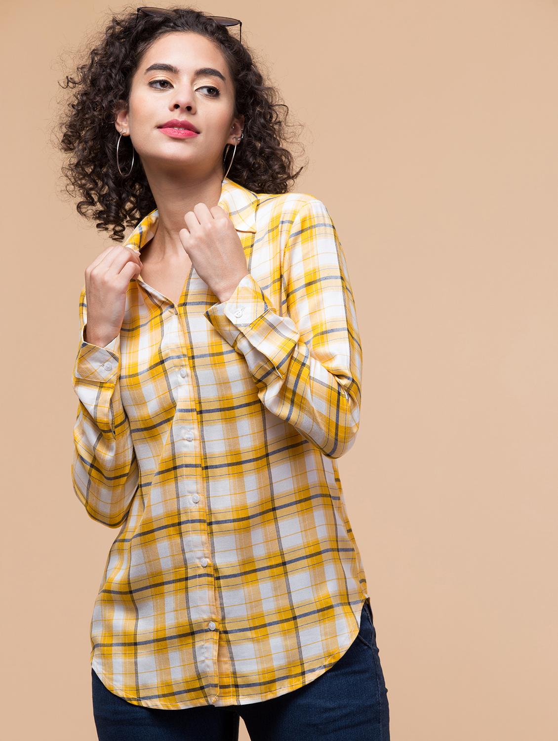 women shirt collar plaid regular shirt - 21032352 - Standard Image - 5